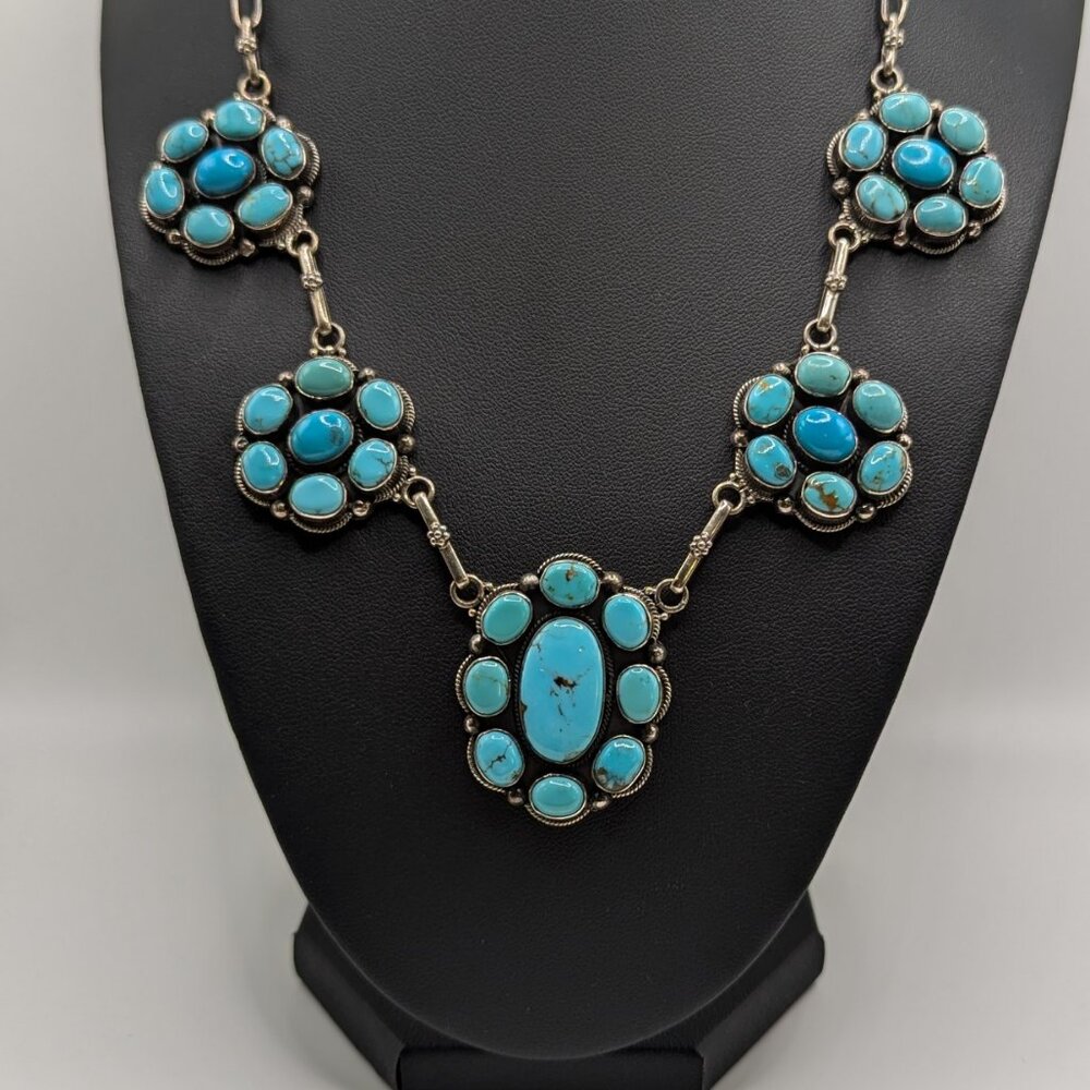 Turquoise and Sterling Silver Cluster 21" Necklace